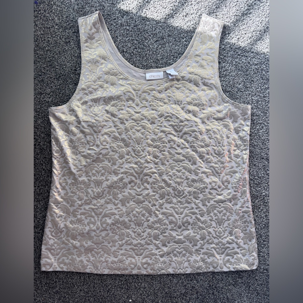 Chico's Gold  Cream Patterned Sleeveless Top Size 1